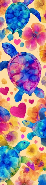 Free turtle bookmark featuring yellow tropical heart turtles